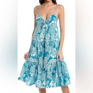 Trina Turk Glorious Midi Dress Lined Tile Blue/Whitewash NEW